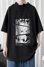 LD54176-P45连帽短袖t恤男大码胖子带帽五分袖中袖，男装T恤，电商A040