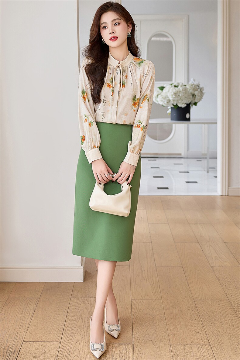 《春装新品》淑女范衬衫花色两件套套裙,女装套装/套裙,魅丽静蓝