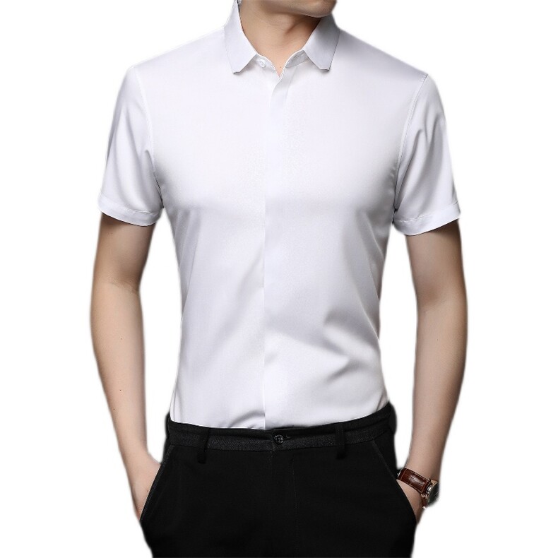 YL5911男式抗皱短袖衬衫冰丝休闲免烫修身无痕衬衣夏季P66,男装衬衫,电商B360