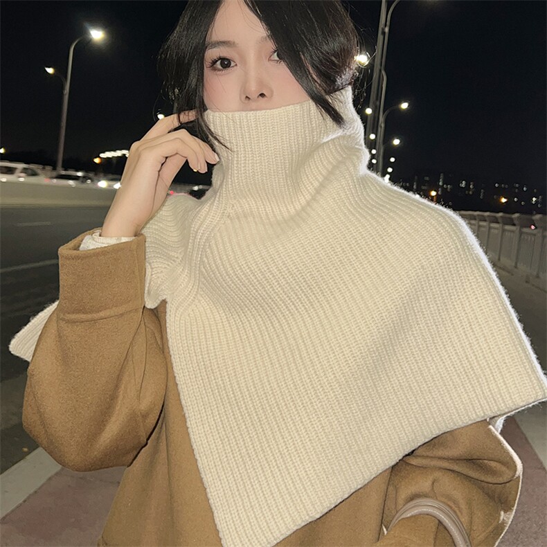 纯羊毛套头围脖披肩女冬季开叉高领不规则斗篷针织围巾加厚保暖,饰品披肩,朝思羊绒