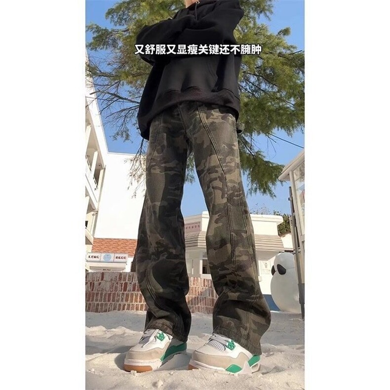 W8099-P48 网络图 美式迷彩裤高街复古伐木裤ootd穿搭工装牛仔裤图片
