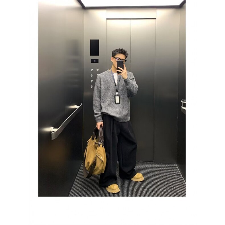 韩版ins纯色v领毛衣男款冬季灰色高级感宽松休闲慵懒百搭针织上衣,男装针织衫/毛衣,四季星座505