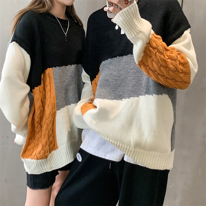 秋冬韩版拼色情侣毛衣宽松潮流慵懒套头个性针织衫男QT812-P75,男装针织衫/毛衣,星座1501