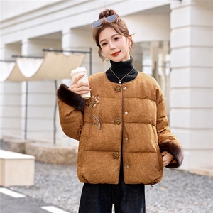 现货现货2025年冬季新中式短款刺绣羽绒服图片