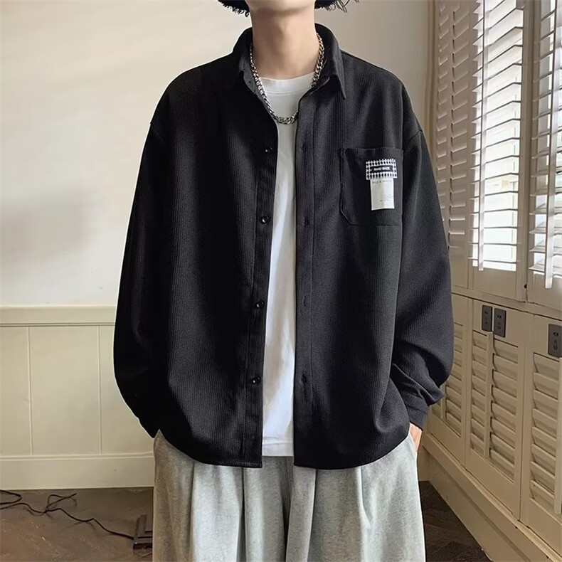 华夫格长袖衬衫男加肥加大码潮C5523P35图片