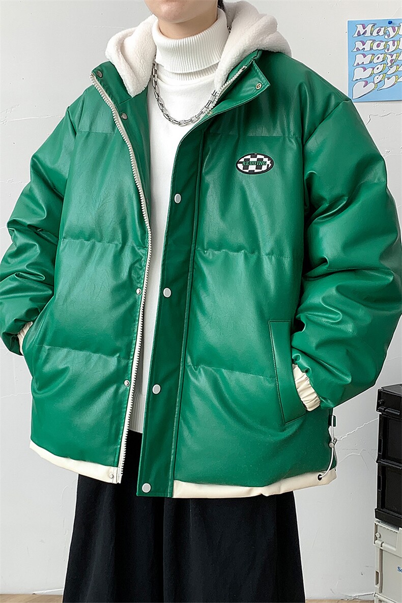冬季学生潮假两件PU皮棉衣外套加绒纯色棉服男士8132-P145控价188,男装棉衣,电商A441-1
