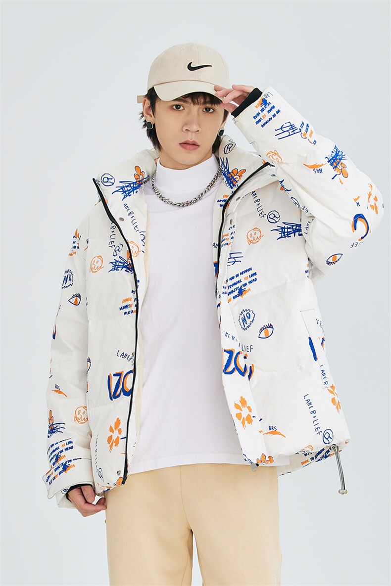 冬季新款连帽保暖白鸭绒外套潮流涂鸦羽绒服A305-3743-P190控269,男装羽绒服,电商B306