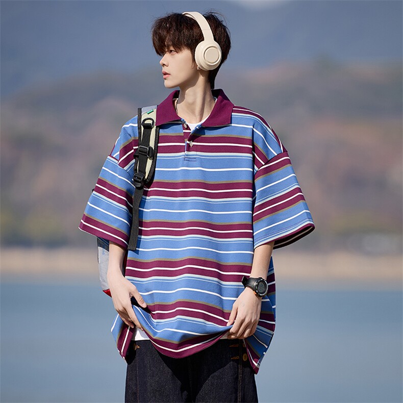 美式条纹短袖polo衫男大码M-5XL翻领短袖T恤男225-2-8802-P45,男装T恤,星座225-2