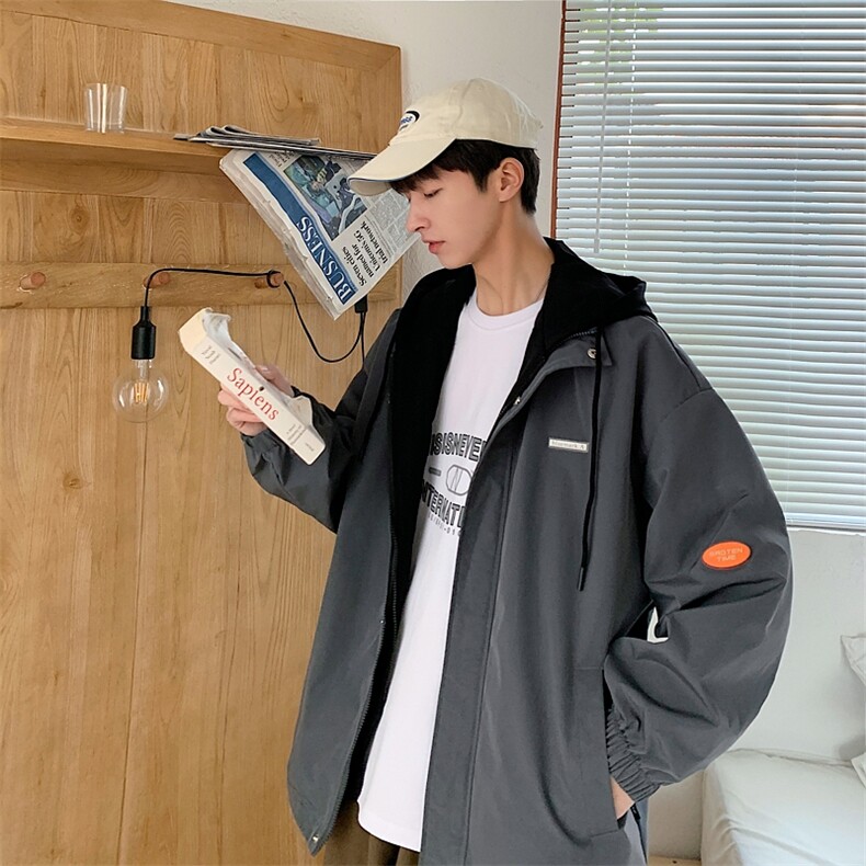 学院风夹克男春秋季男士休闲连帽外套潮流臂章A266-JK2122-P55,男装夹克,电商A266