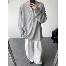 8XL-M慵懒肌理感华夫格廓形云母贝纽扣长袖T恤打底长袖CX3006P48，男装T恤，电商D206-1