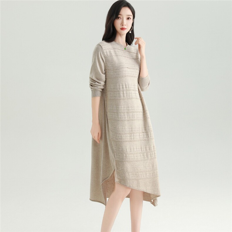 2025秋冬百搭时尚简约圆领长款长袖针织衫，女装针织衫/毛衣，雅之冉羊绒