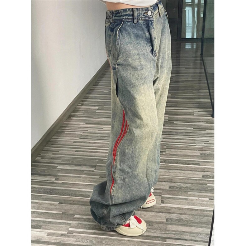 【有货】三条杠条纹牛仔裤男宽松直筒美式复古裤子G8512CC-特P55,男装牛仔裤,星座1007（原301D）