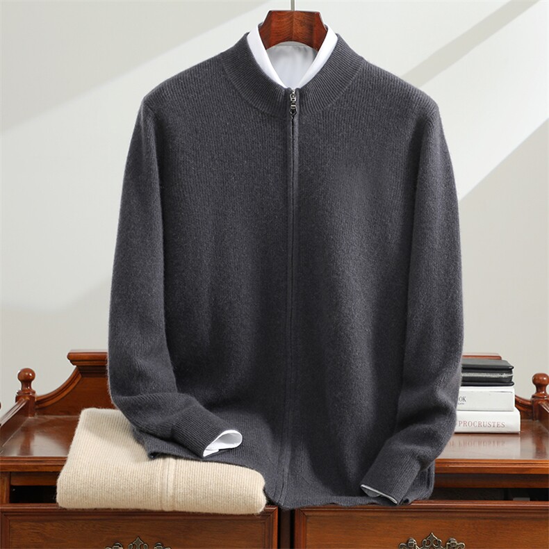 男士加厚羊绒开衫秋季新款长袖高领毛衣保暖时尚外套，男装羊绒开衫，恒标羊绒