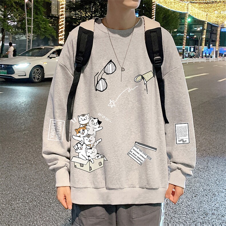 S6115-P28加绒款-P33秋季圆领卫衣男大码韩版宽松长袖外套,男装卫衣,电商A040