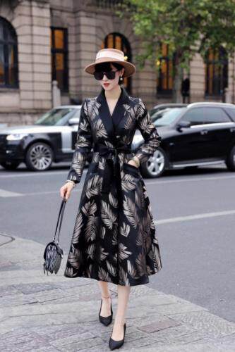 进口提花面料拼醋酸风衣裙，女装风衣，澳洛菲