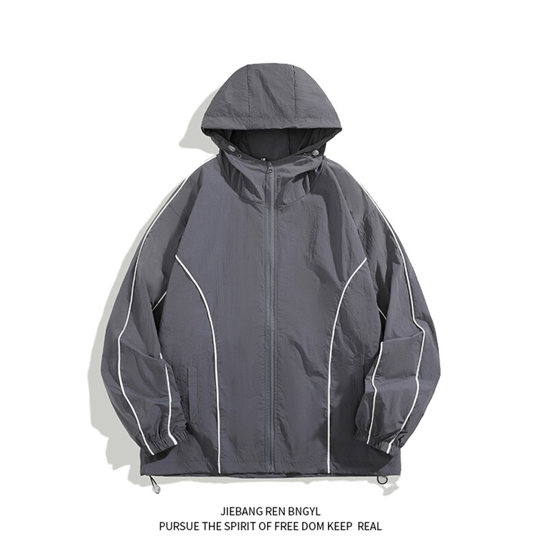 高品质夏款男连帽防晒衣发光条纹宽松夹克休闲外套FS8873P55,男装夹克,星座1013-1