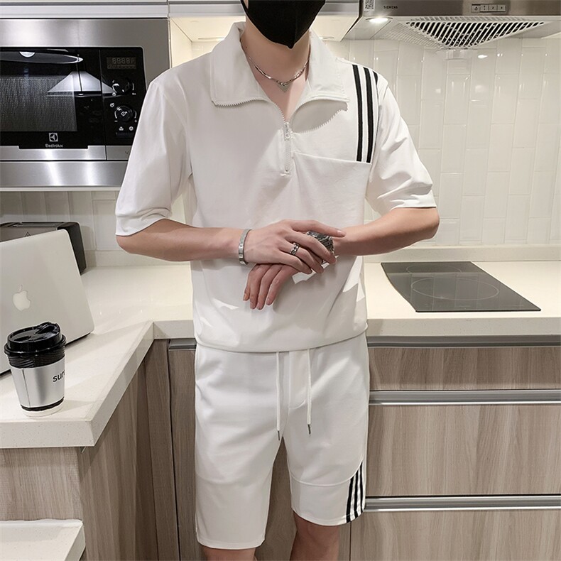 夏季社会小伙痞帅针织短袖套装轻熟风运动套装TZ2084-P85控115,男装T恤,星座313B-2(原星座309A-2)