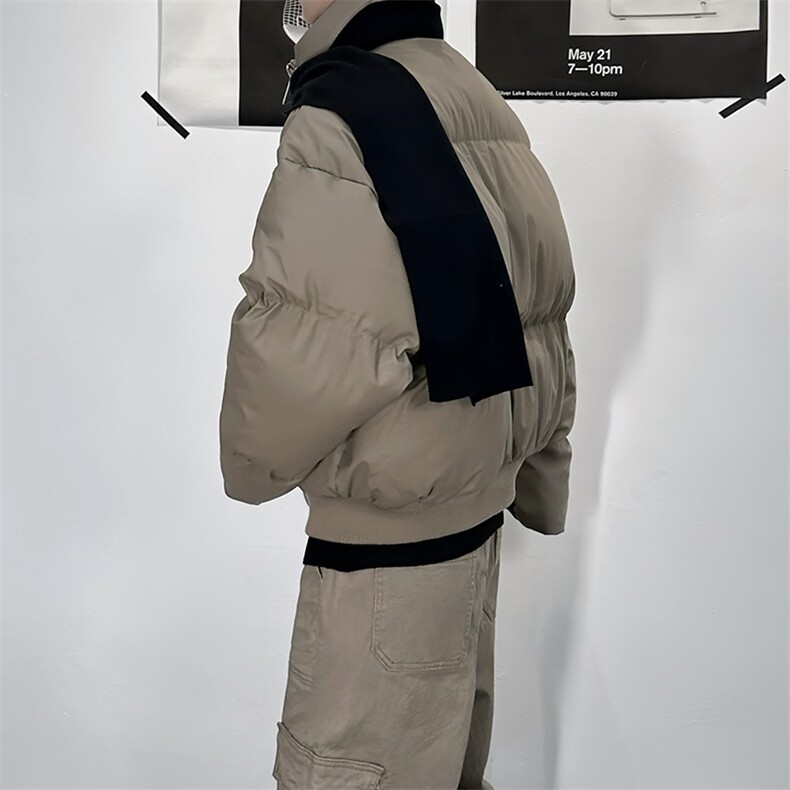 现货5W件冬季三防重磅硬挺boxy短款羽绒立领PU皮棉衣外套加厚棉服,男装棉衣,电商A486-1