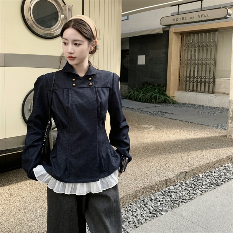 现货主推牛仔拼接压邹牛仔衬衣裙p125-k198,女装衬衫,丝露怡语