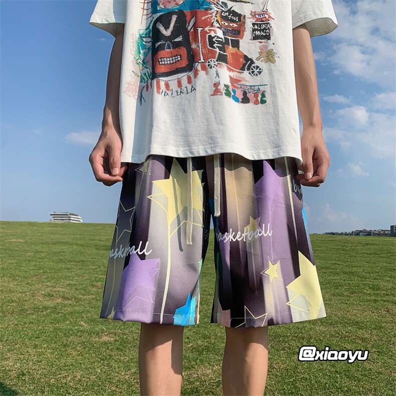 XZ616夏季新款满印星星冰丝五分裤休闲沙滩裤TY880P25控39,男装休闲裤,星座512A（原616）