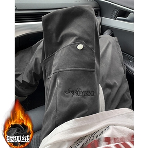 薄款改加绒特批P50无差价冬新银狐绒字母刺绣工装裤男K1448J加绒图片
