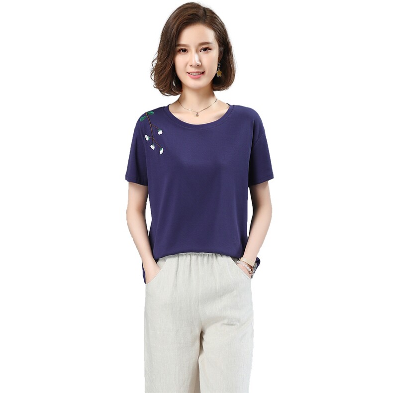 短袖直筒2021年夏季潮流绣花潮流套头韩版,女装T恤,小林双子