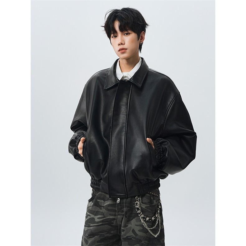 美式简约短款垫肩皮衣夹克男生秋冬高质感棉服外套JK3652-特P78,男装夹克,电商B295