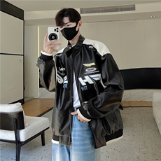 高品质拼接机车宽松皮衣外套男防水夹克棒球服JK204主推差价大，男装夹克，电商A426-1(原A430-1)