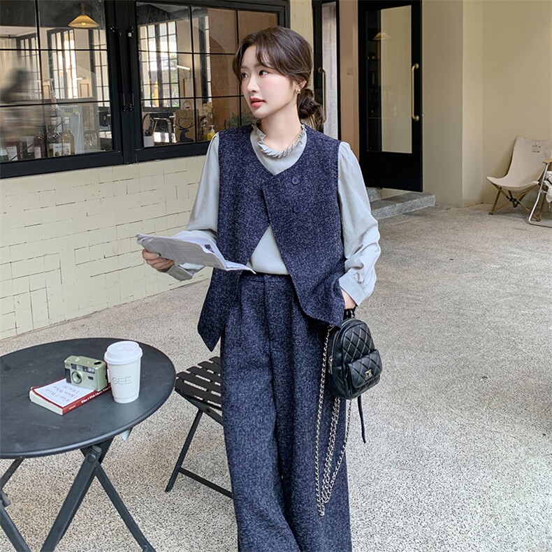 2025秋款现货韩版通勤藏青气质三件套2C090-1278-P185-K268,女装套装/套裙,2C090