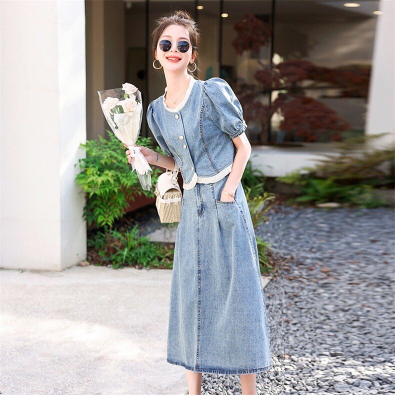 小香风牛仔套装女2025夏季新款高端气质洋气减龄薄款半身裙两件套,女装套装/套裙,意芙