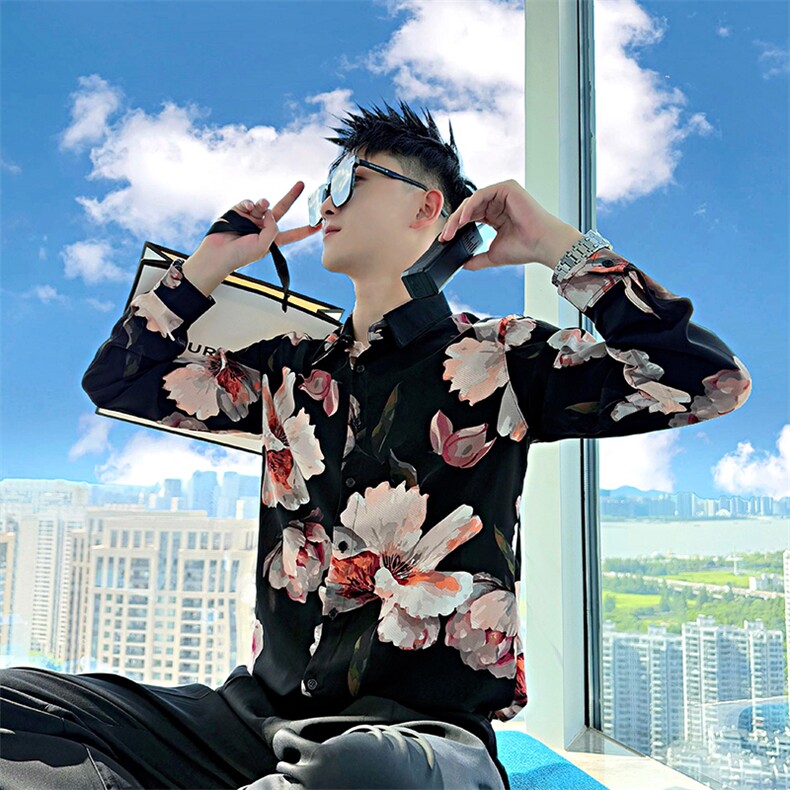 ACS105/P58控88-秋季社会小伙翻领松弛印花撞色长袖衬衫男图首,男装衬衫,星座305B-1