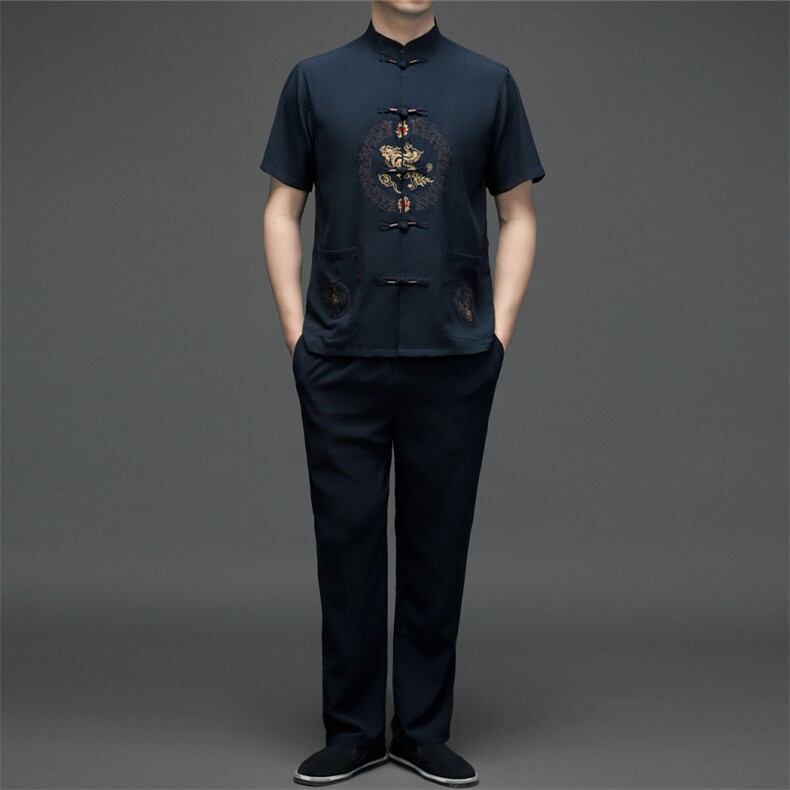 SQY2203男士春季两件套短袖套装中老年爸爸复古唐装风P105,男装民族服装,电商B360