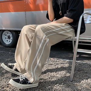 港风夏款男休闲裤冰丝裤贴标条纹拼接休闲长裤h0121 P30图片