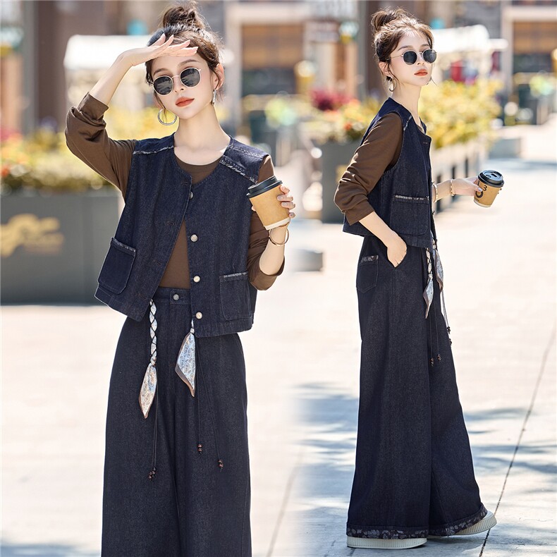 2025新韩版简约长袖衬衫马甲阔腿裤三件套女宽松显瘦休闲高级感潮，女装套装/套裙，悠米