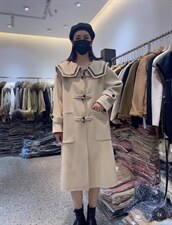 2021秋冬新款时尚韩版海军风牛角扣双口袋百分百羊毛双面呢外，其它，L·H·X