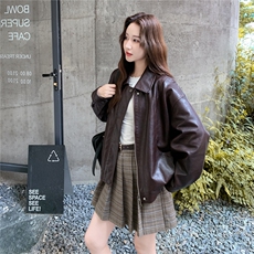 炸街气质感深棕色皮衣短外套女春秋2025新款小个子PU夹克机车爆款，女装皮衣，2C217
