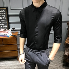 LT118-社会小伙七分袖衬衫纯色优雅派对正式衬衣发型师工作服P45，男装衬衫，星座717A