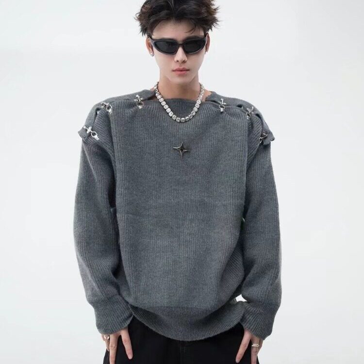 【005】金属卡扣内搭毛衣男宽松鹿毛绒打底衫潮A079-MC65-P61图片