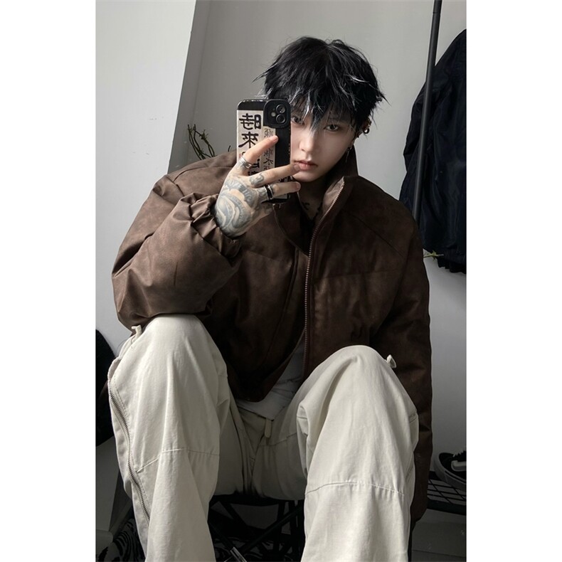 现货）档口图美拉德复古皮棉衣纯色立领加厚棉袄棉服7383-特P90,男装棉衣,星座1213