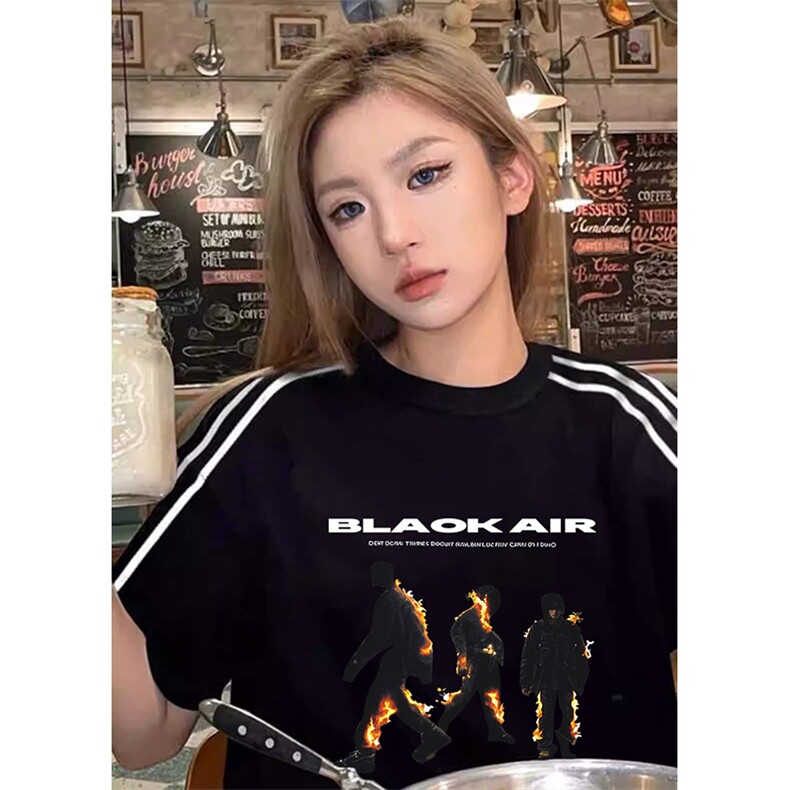 抖音得物高品质二开240克宽松纯棉美式潮牌三条杠织带短袖T恤，男装T恤，电商A486-1