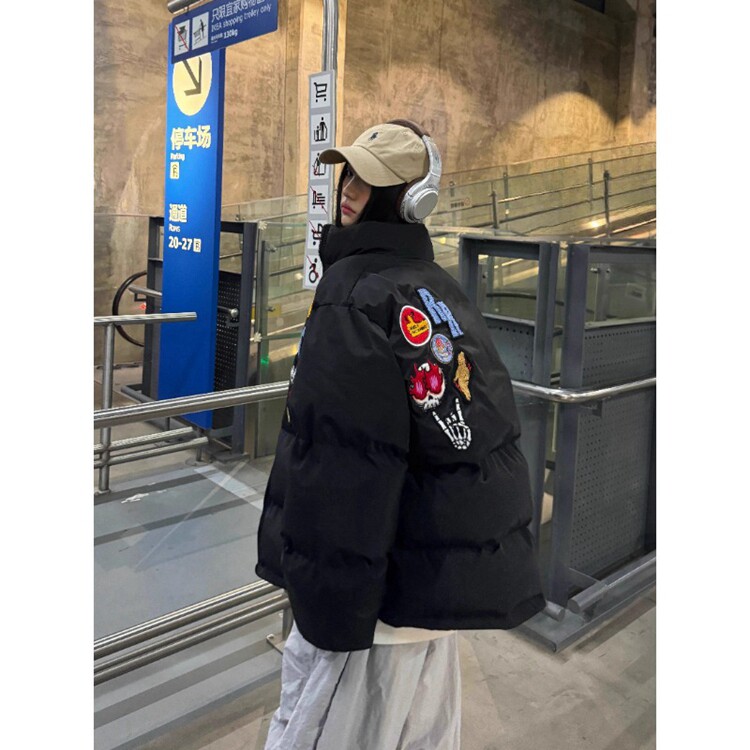 美式高街徽章字母刺绣棒球服冬季夹棉加厚棉衣男女夹克外套,男装夹克,星座218-8