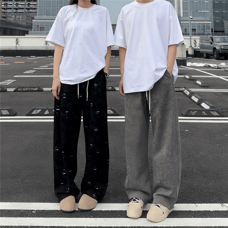 破洞水洗撞色卫裤WK8899-特批42现货抖音同款高品质货,男装休闲裤,电商A466