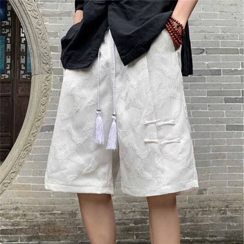 新中式风盘扣设计感宽松直筒短裤男夏季潮牌休闲阔腿五分裤图片