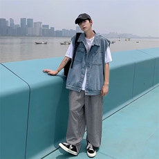 牛仔马甲男士春季潮牌潮流痞帅无袖外套宽松坎肩背心MJ122-P50，男装背心/马甲，星座1103-3