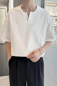 春夏轻熟小V领设计感纯色百搭宽松内搭打底T恤TX17/P45特控68图片