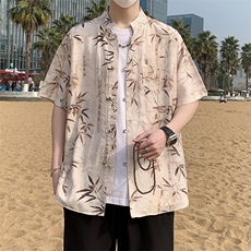 新中式夏威夷唐装花衬衫男夏季潮流风盘扣短袖衬衣7001P40，男装衬衫，电商A056