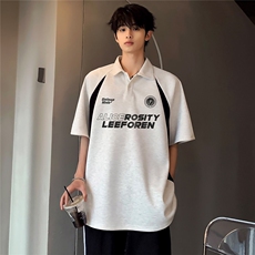 翻领美式潮牌POLO衫半袖男女同款撞色拼接百搭插肩袖T恤T68-P38，男装T恤，电商C307