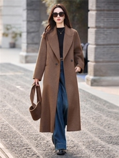 现货手工缝制冬保暖新款时尚可拆卸帽子双面呢大衣送腰带帽子，女装双面呢大衣，美静678