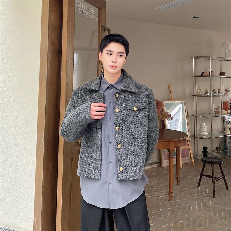 秋冬毛料加厚短款上衣男网红韩系小香风百搭男外套288-P140,女装短外套,电商A345