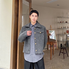秋冬毛料加厚短款上衣男网红韩系小香风百搭男外套288-P140，女装短外套，电商A345